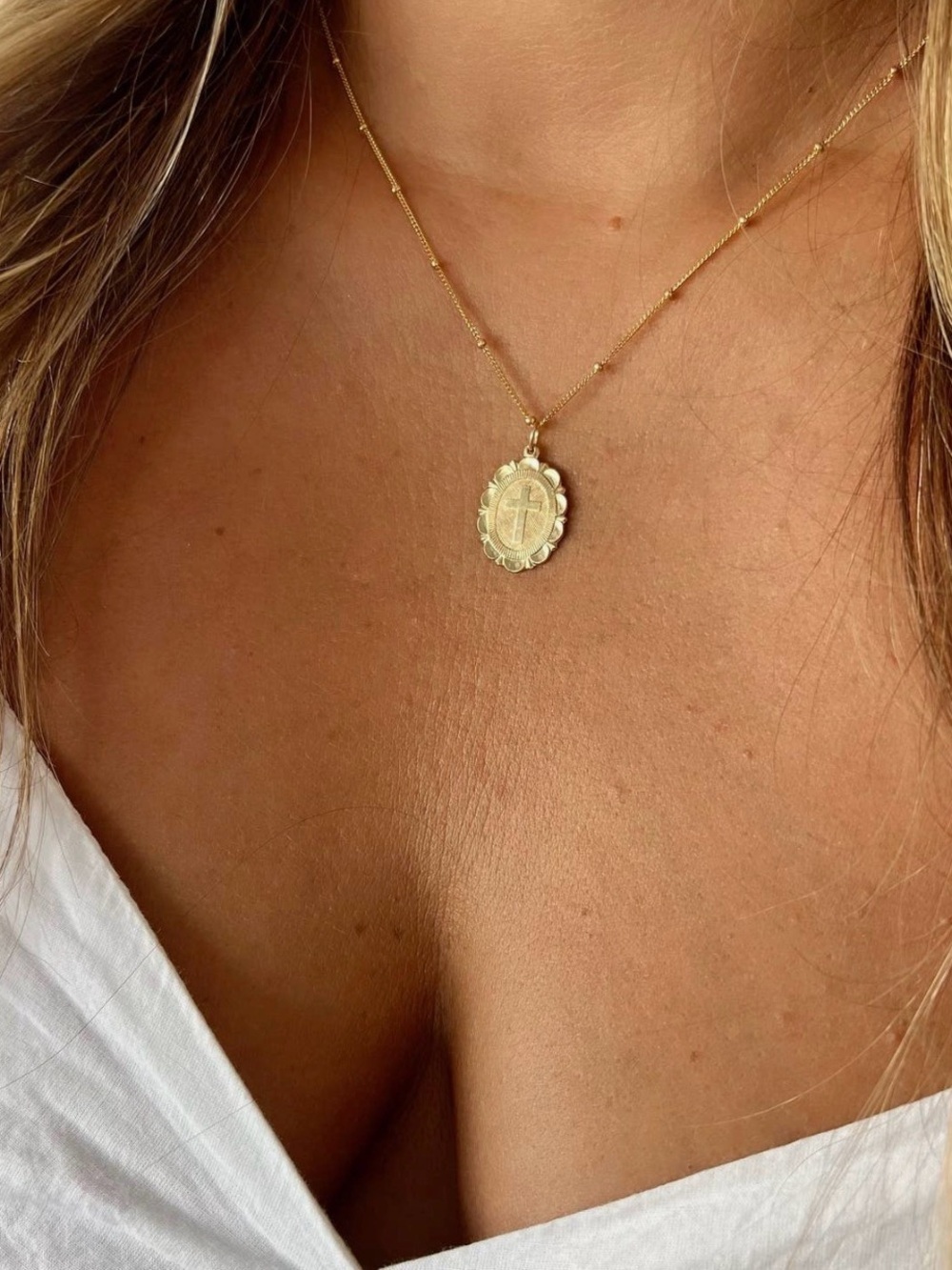 Faith Cross Necklace 14K Gold Filled Satellite Chain Religious Pendant